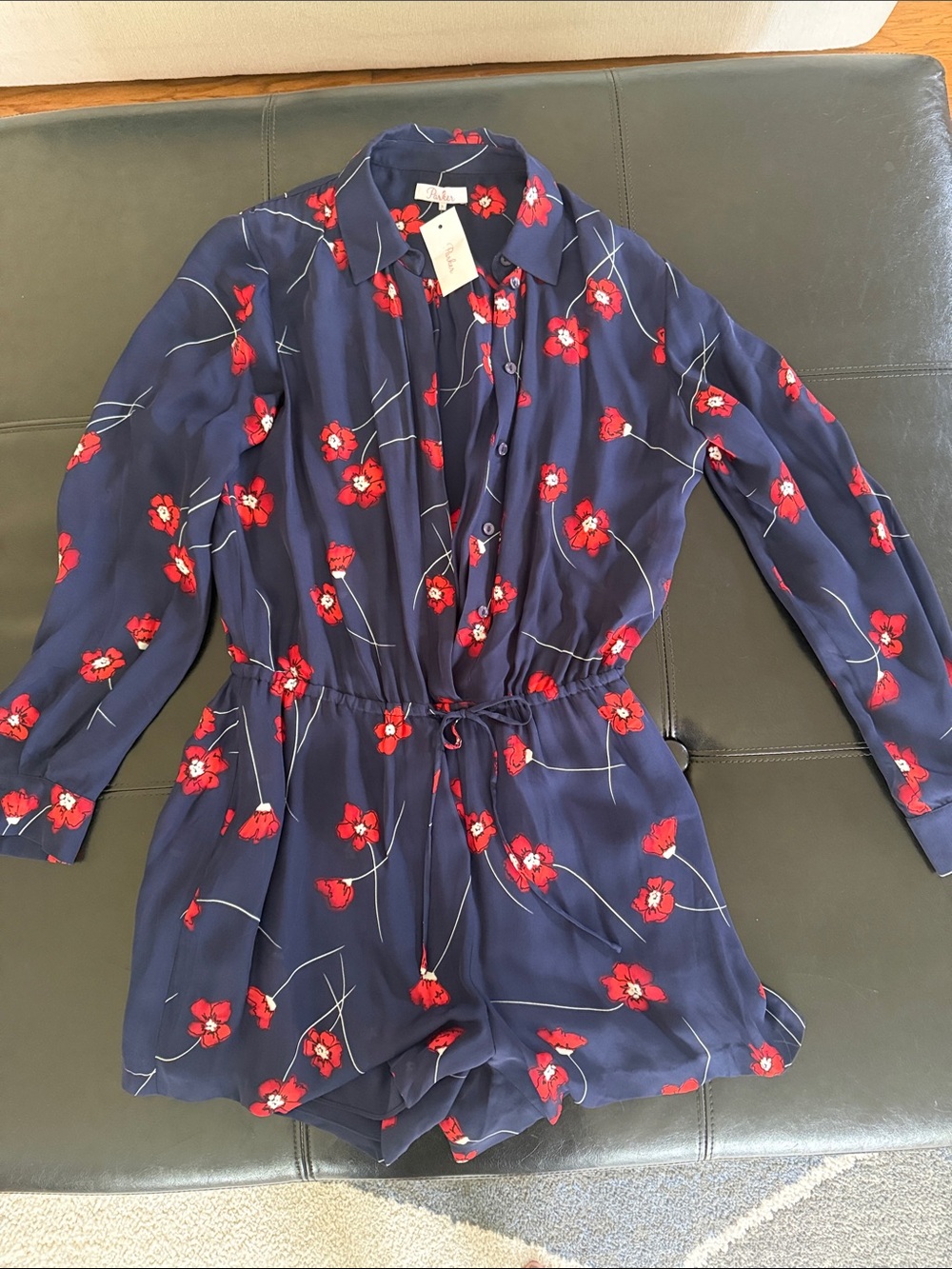 Parker Navy Romper with Red Floral Print